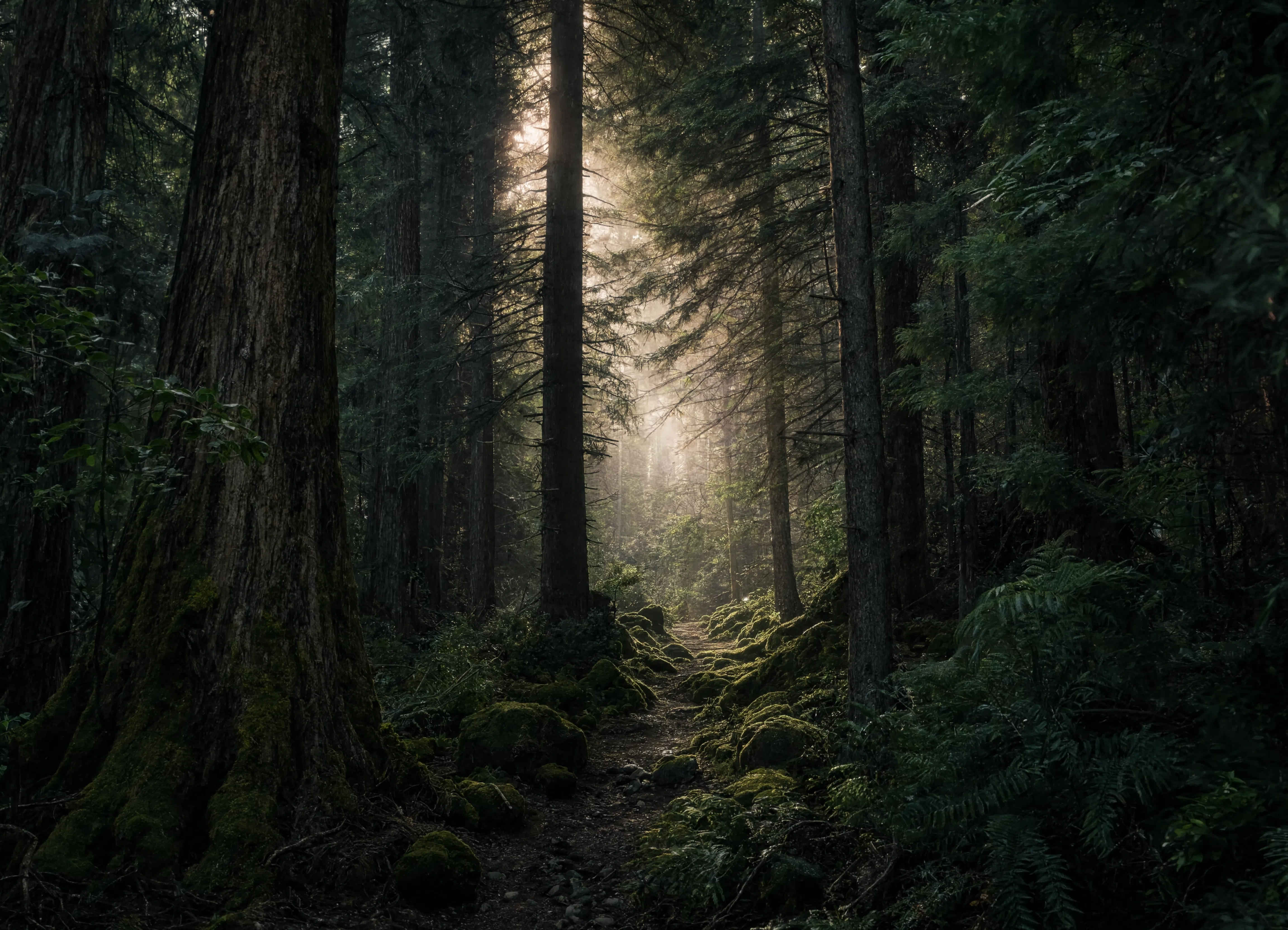 Dichter Schwarzwald mit majestätischen Tannen und Morgennebel